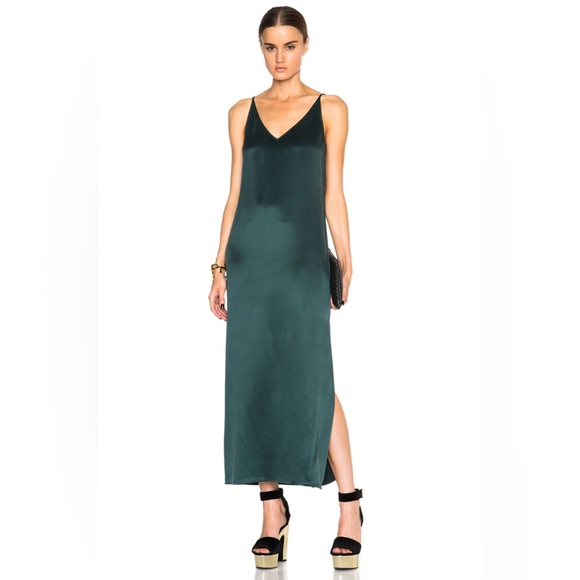 Equipment Dresses & Skirts - NWT Equipment Racquel Slip Dress Silk Satin Maxi V-Neck In Scarab Green Size L